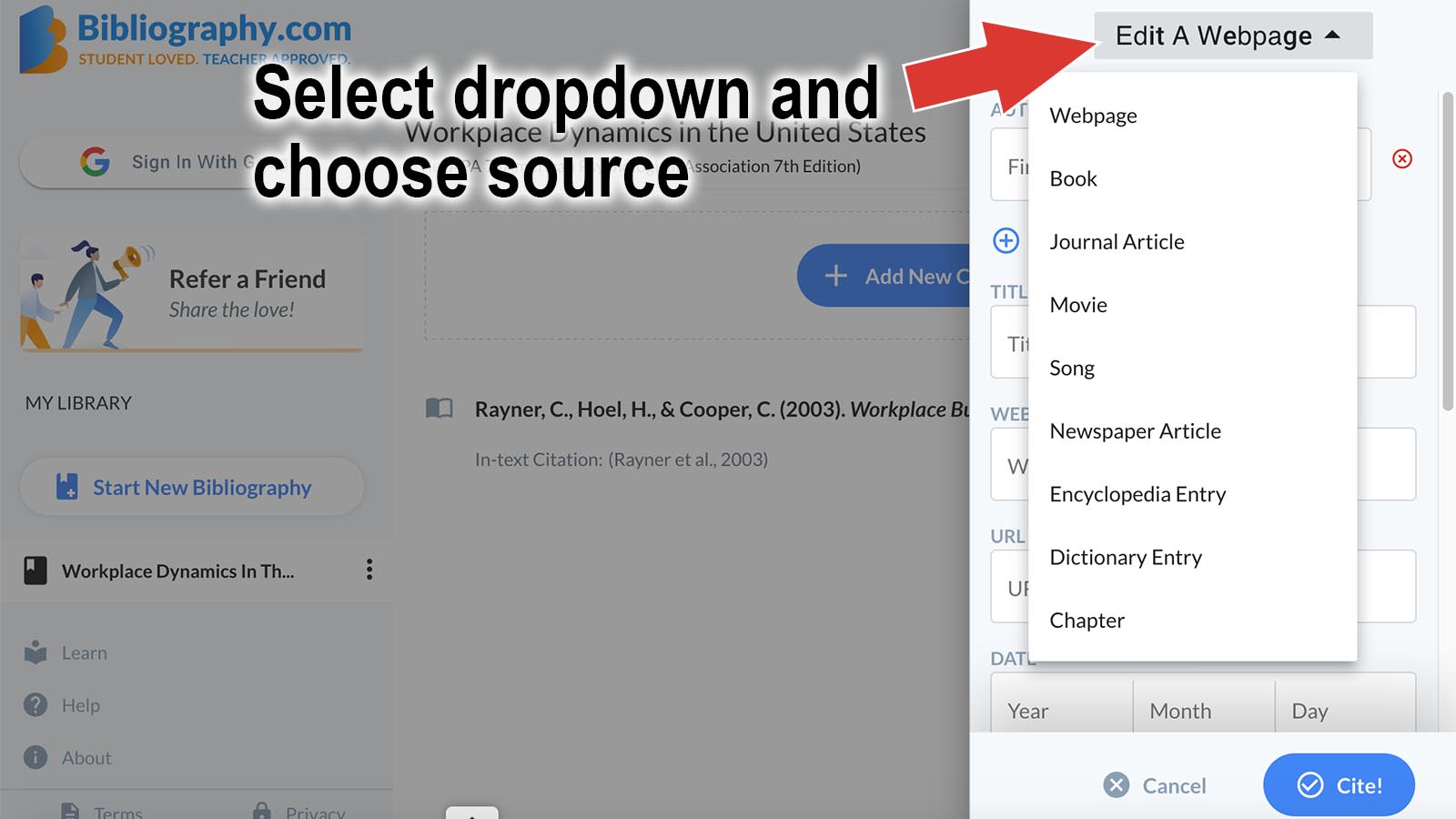 directions for manual citation generator