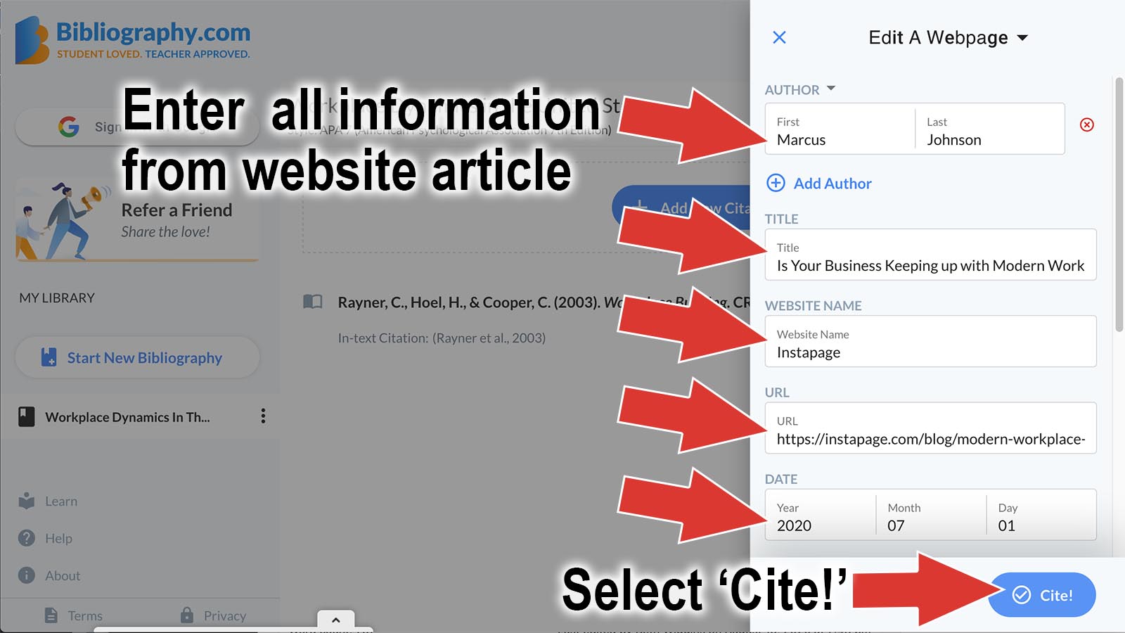 directions for manual citation generator