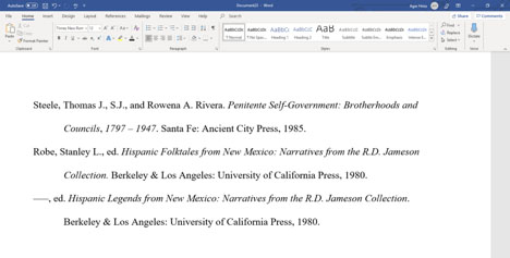 Creating hanging indents for bibliography citations in Word document