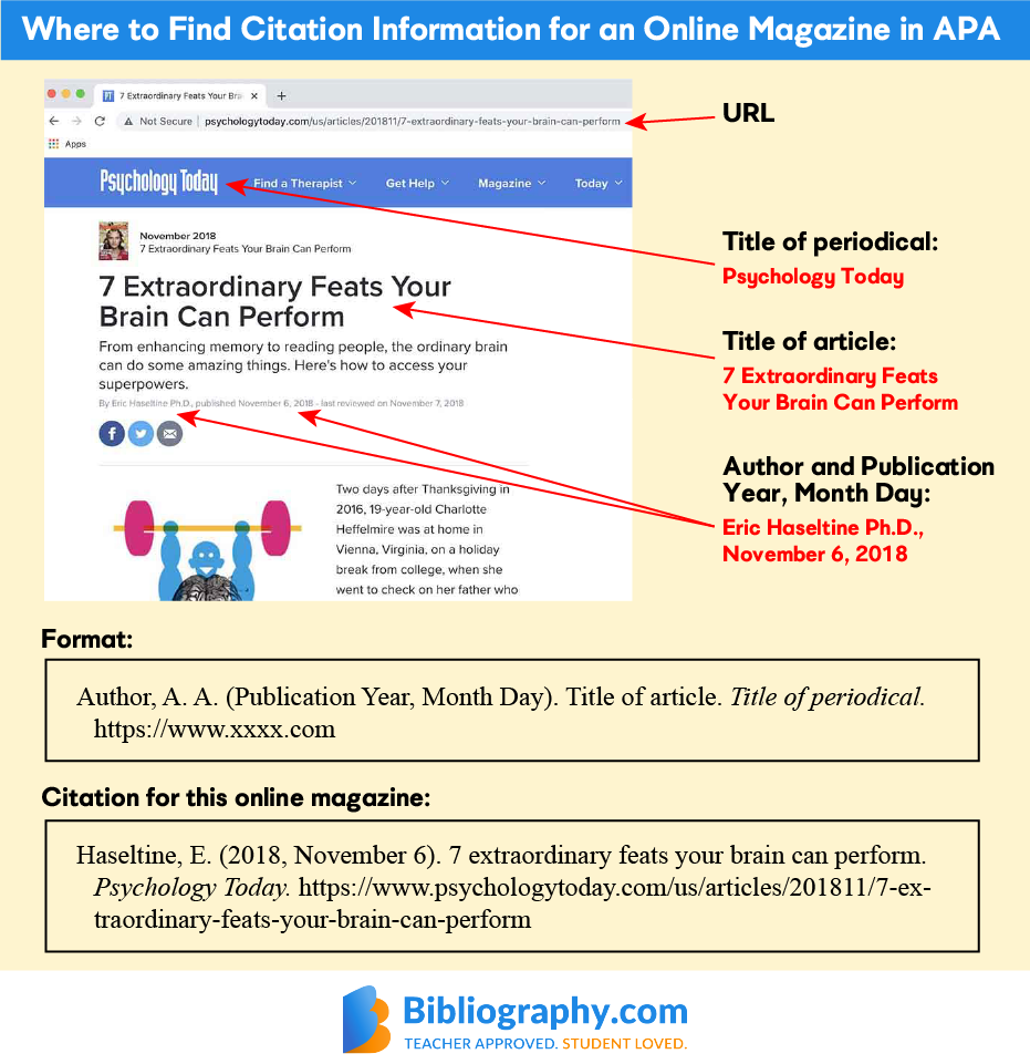 find citation information online magazine APA