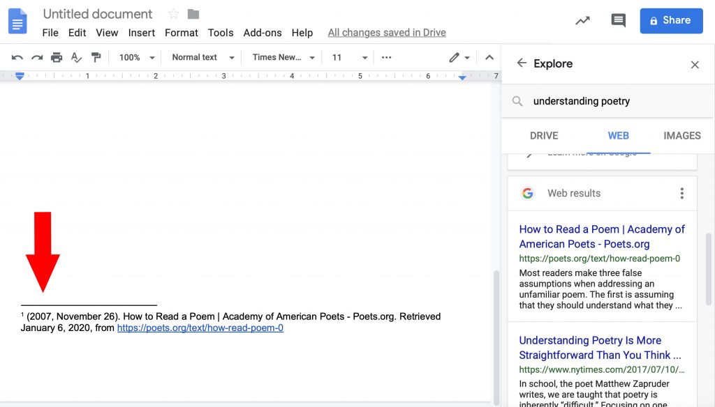 mla format google docs citation