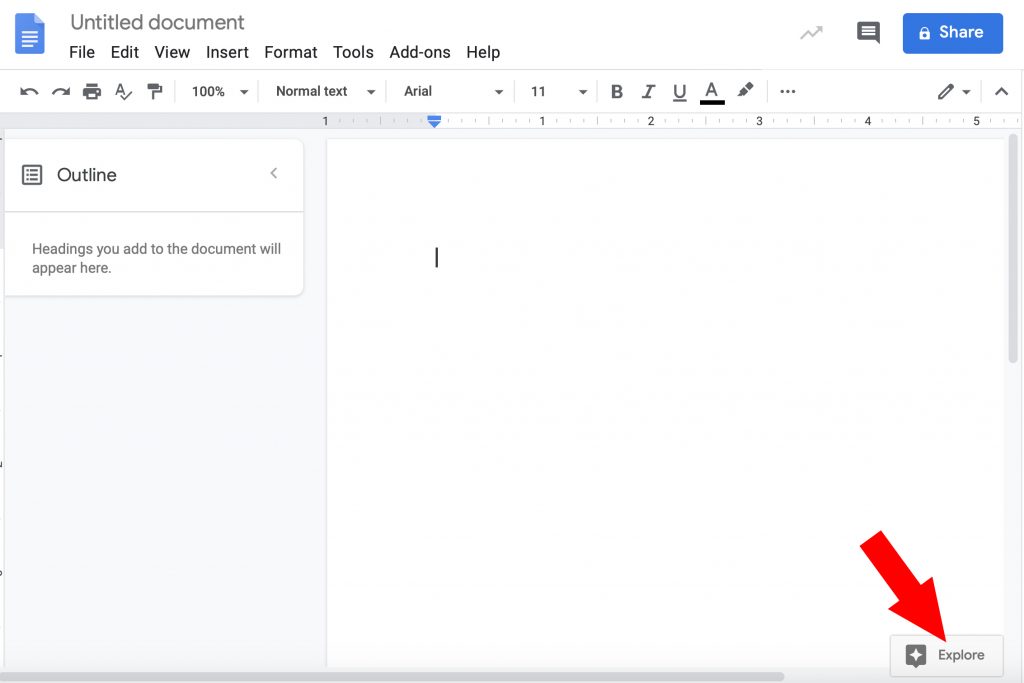 Explore button in Google Docs 