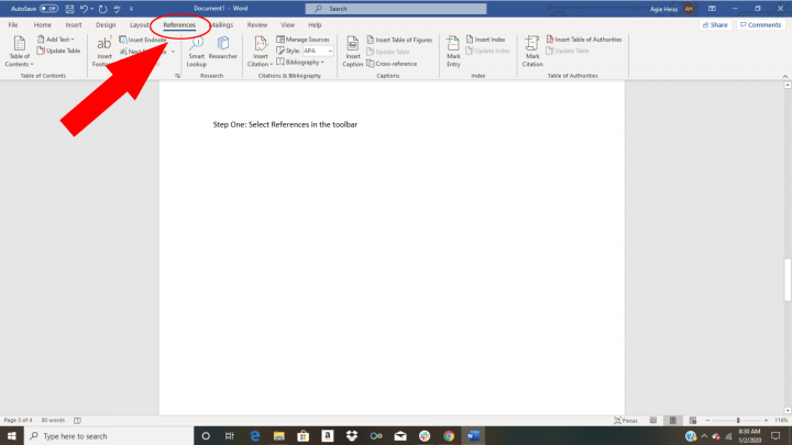 how to insert a citation for a list in word