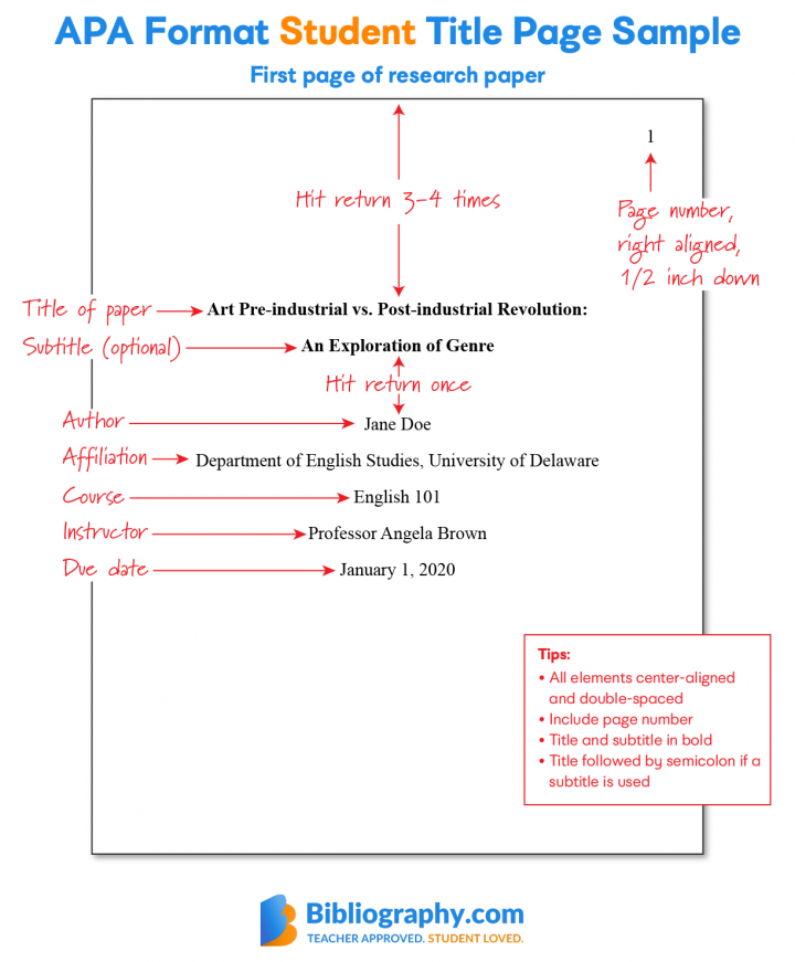 APA Title Page Elements And Format Bibliography Com   APA Student Title Page Example 720x871 