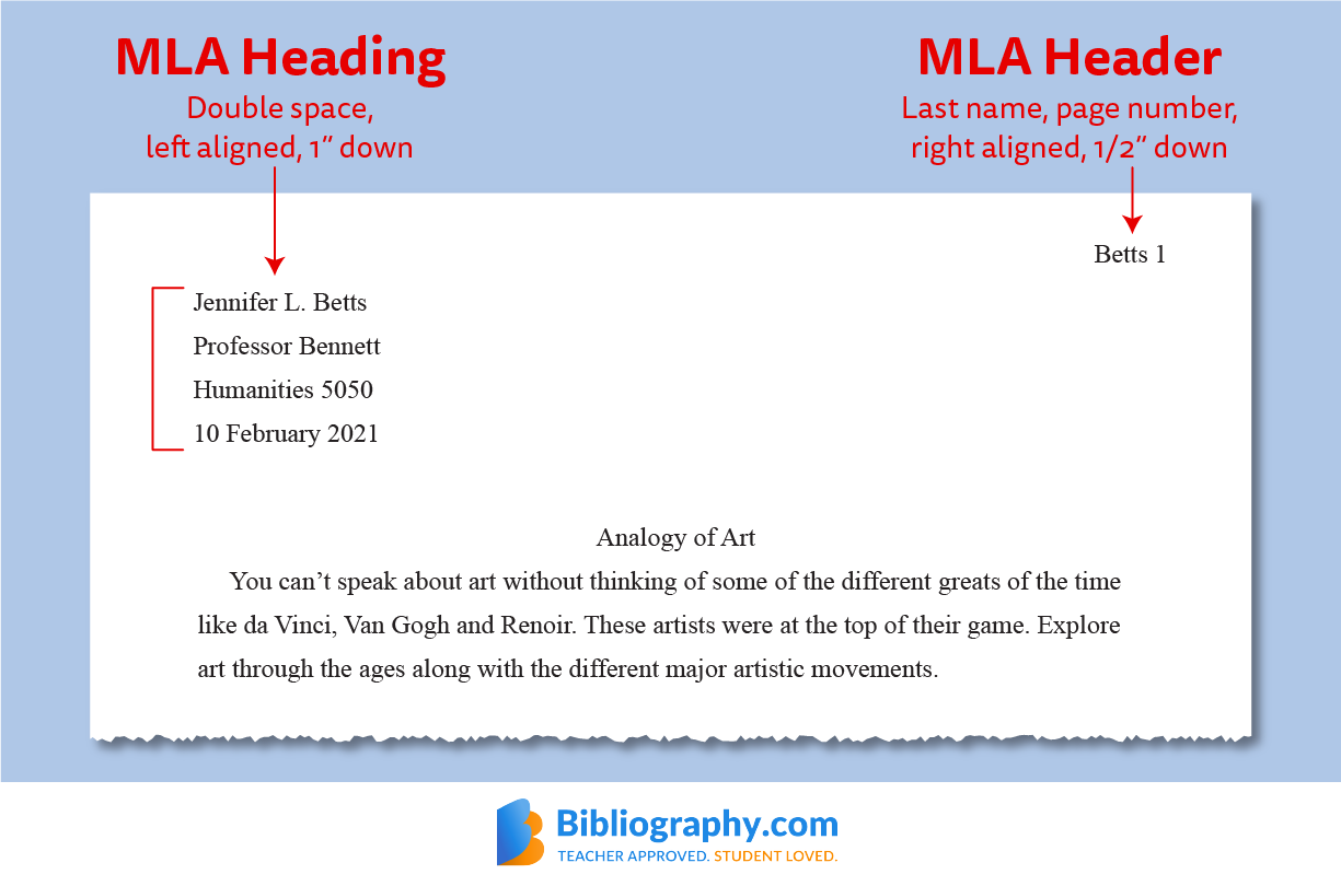 example MLA heading header format