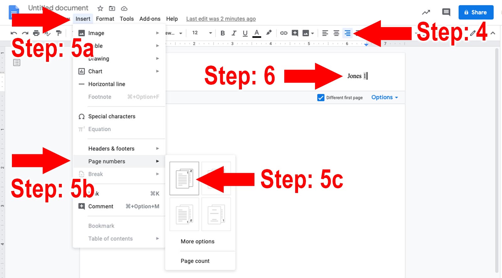 directions for MLA running header in google docs